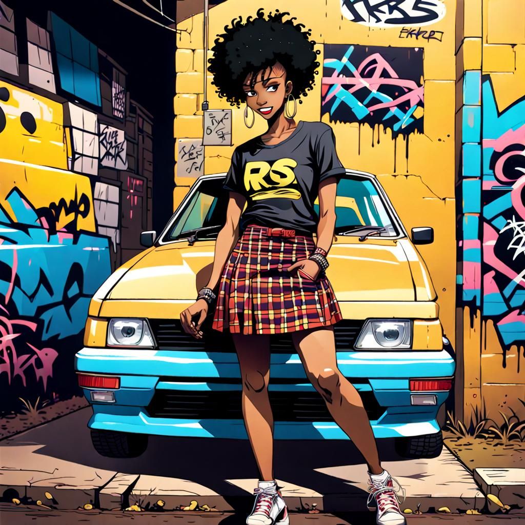 Anime Punk Girl with Ford RS Turbo Graffiti