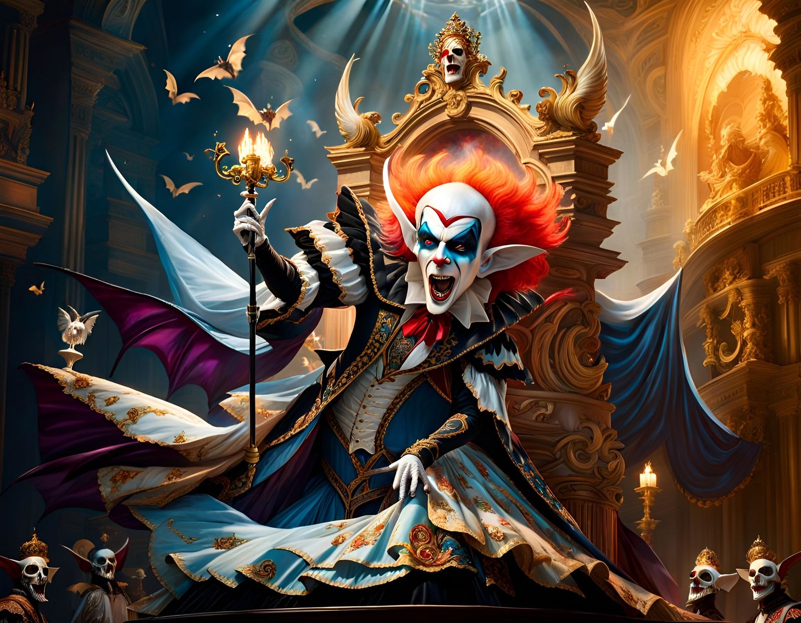 Cryptid Harlequin Vampire Opera Singer in Art Nouveau Style