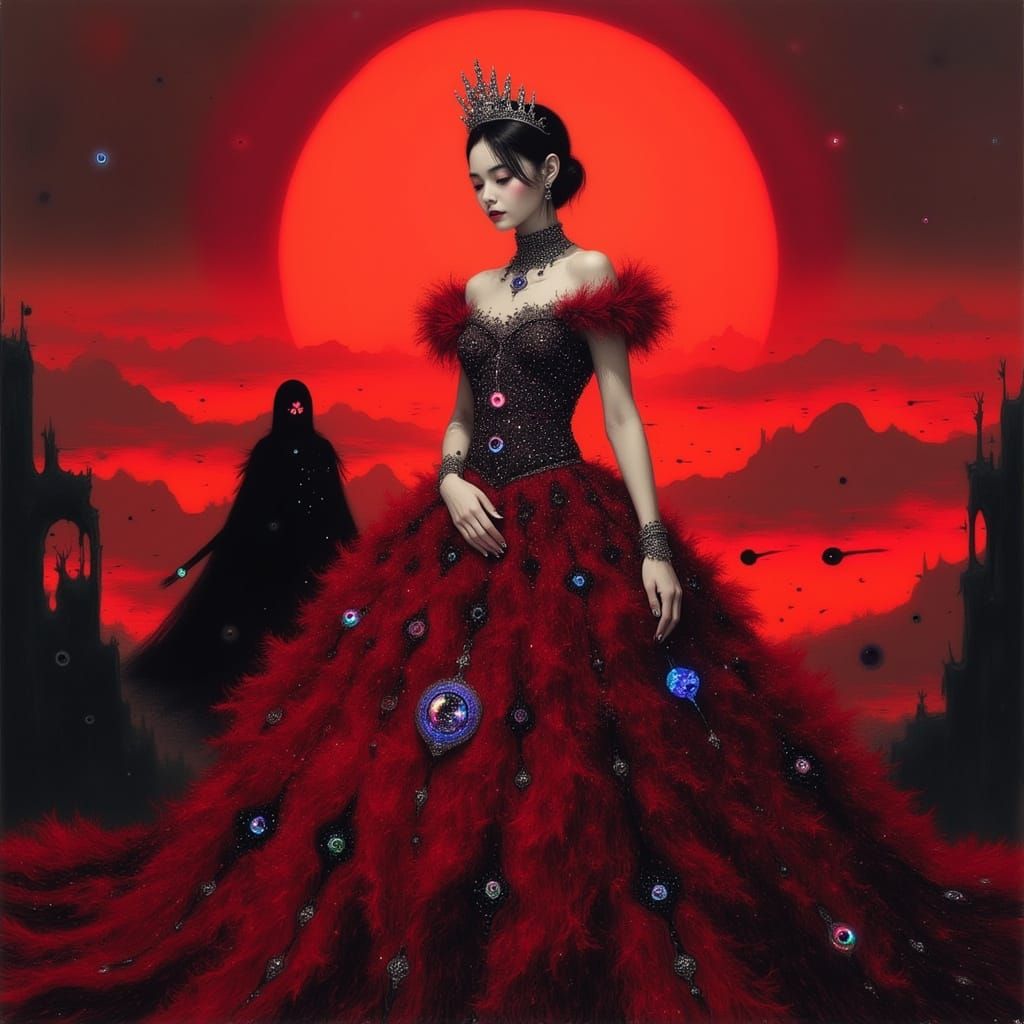 <lora:AmongTheDark:1.0> gothic queen red