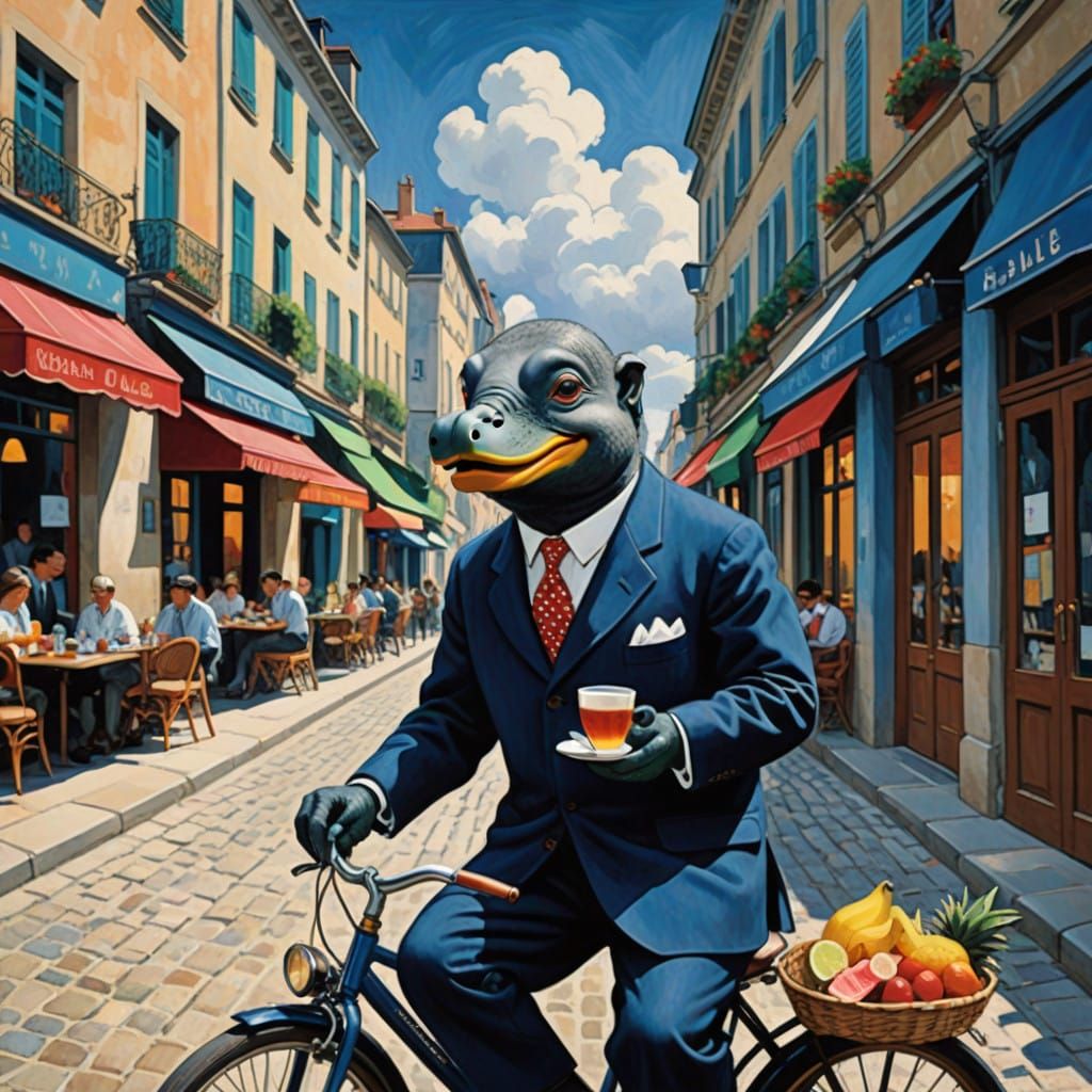 Debonair Duck Enjoys Whimsical Afternoon Tea in Parisian Caf...