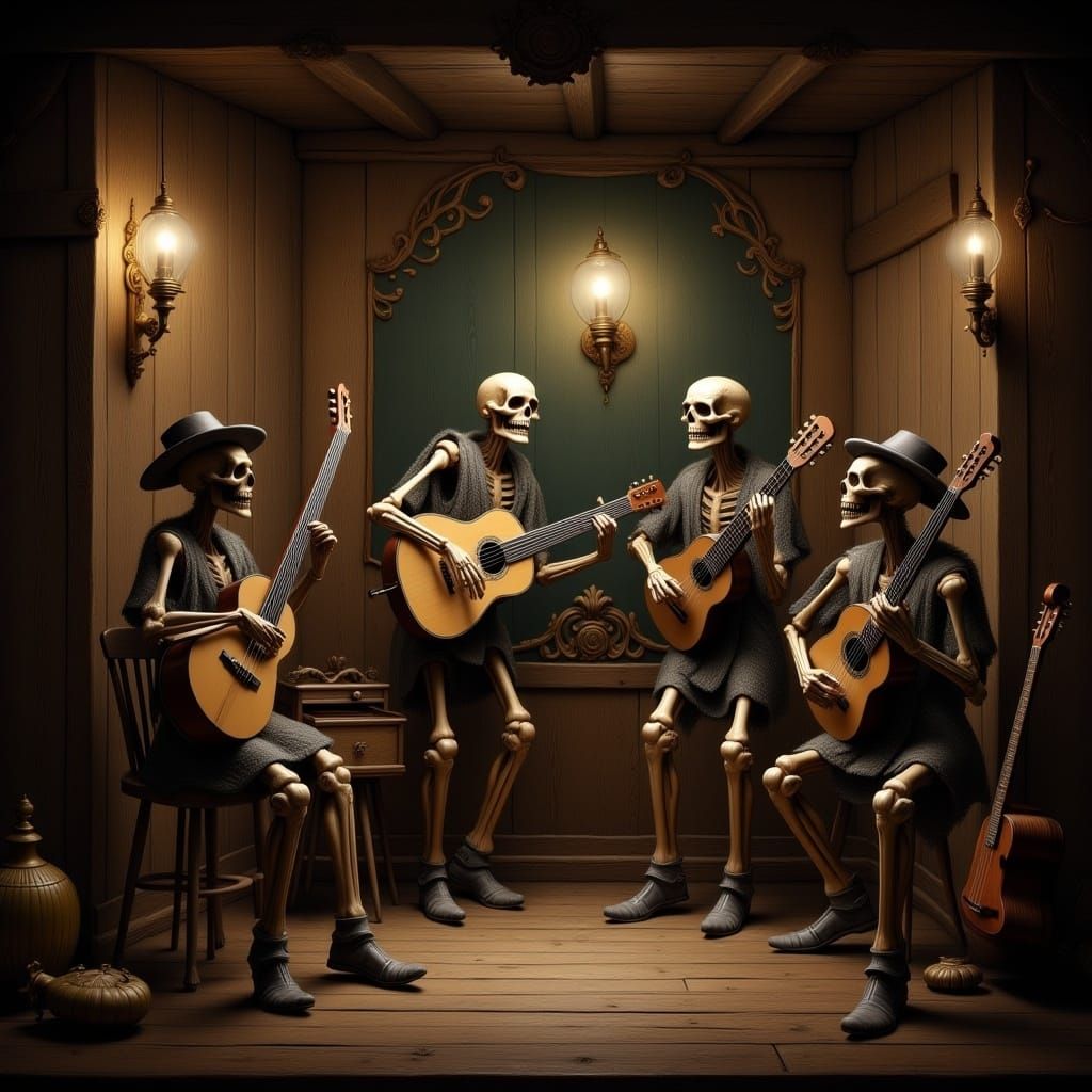 Skeleton Jug Band in Mystical Realism Style