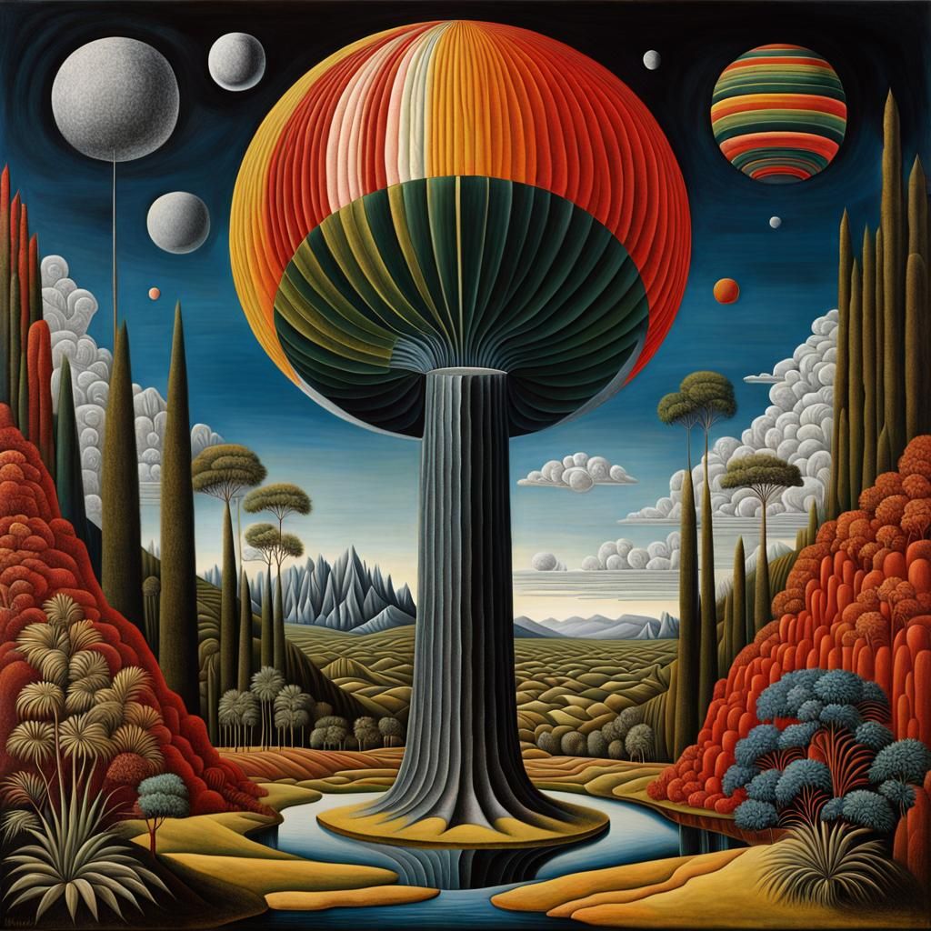 Surreal Oasis Masterpiece in Psychedelic Oil on Canvas
