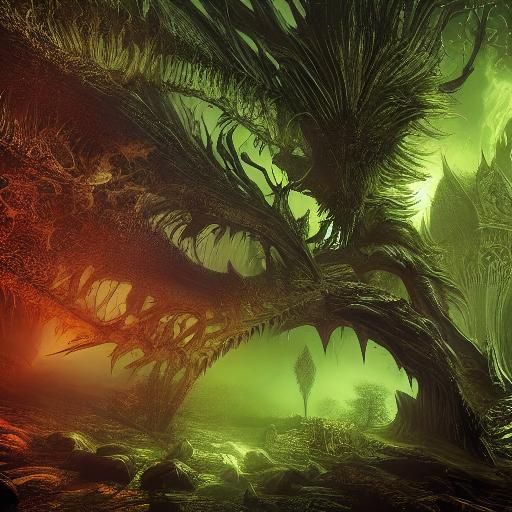 Batman Confronts Gothic Spire in Mystic Forest