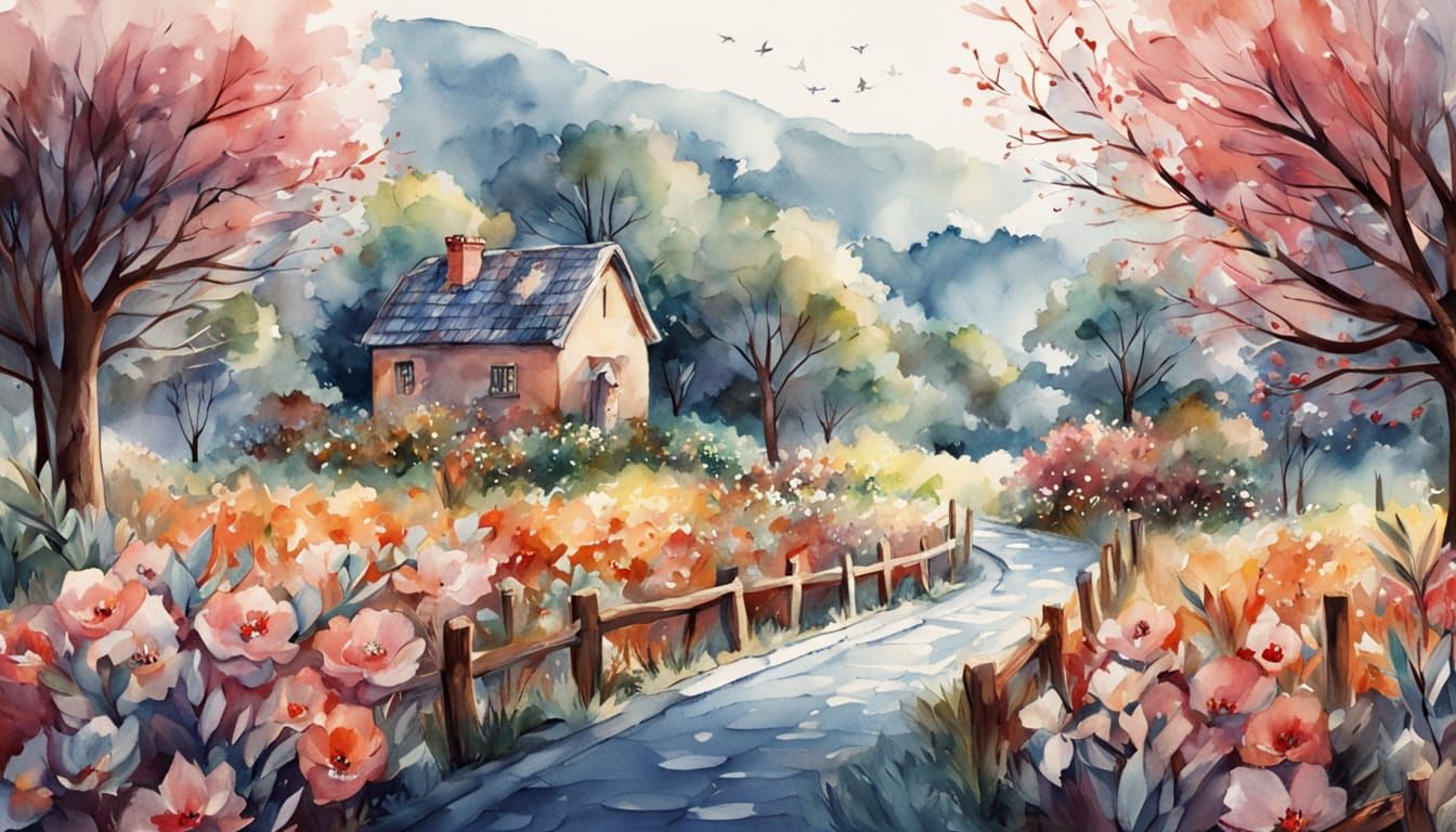 Winter Squirrel with Icy Fur and Winter Blooms in Watercolor