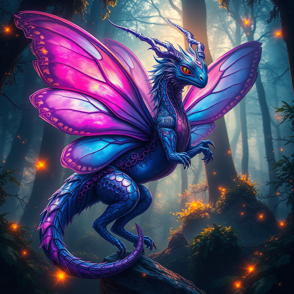 Iridescent Creature in Mystical Forest: Fantasy Concept Art