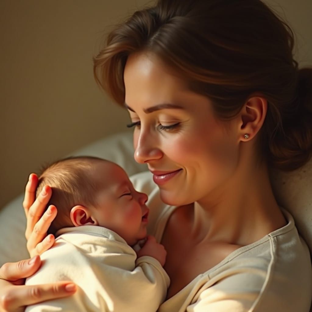 Mother's Loving Gaze at Newborn Baby