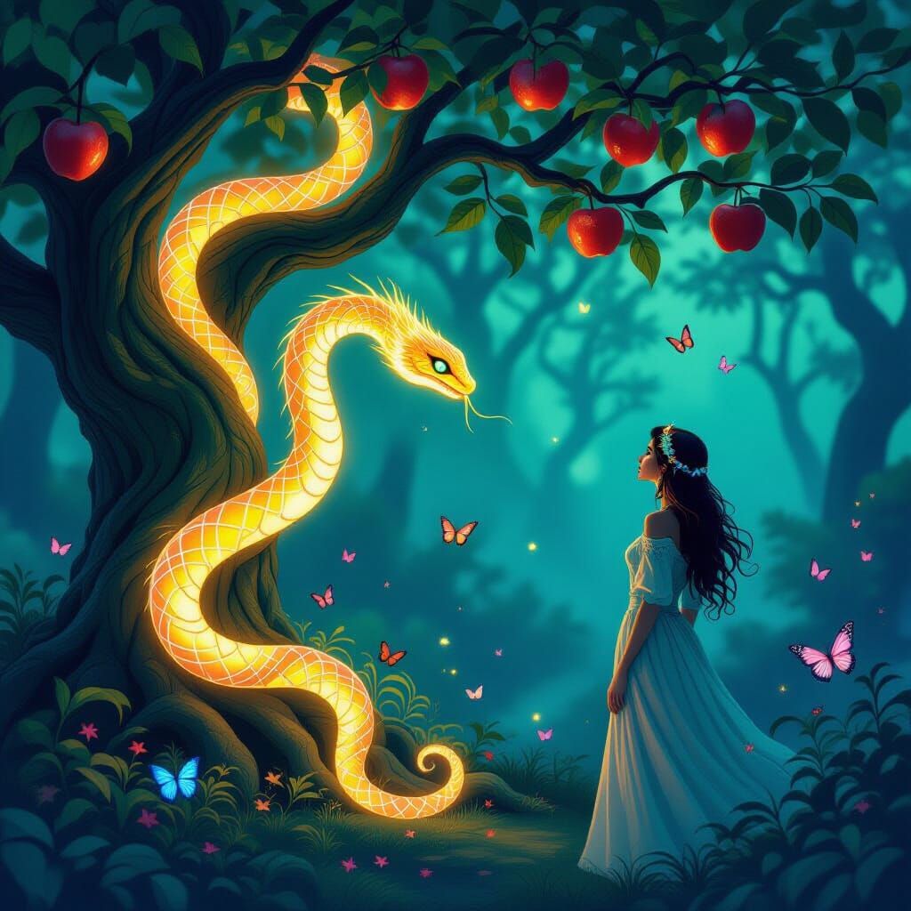 Ethereal Serpent on Enchanted Apple Tree
