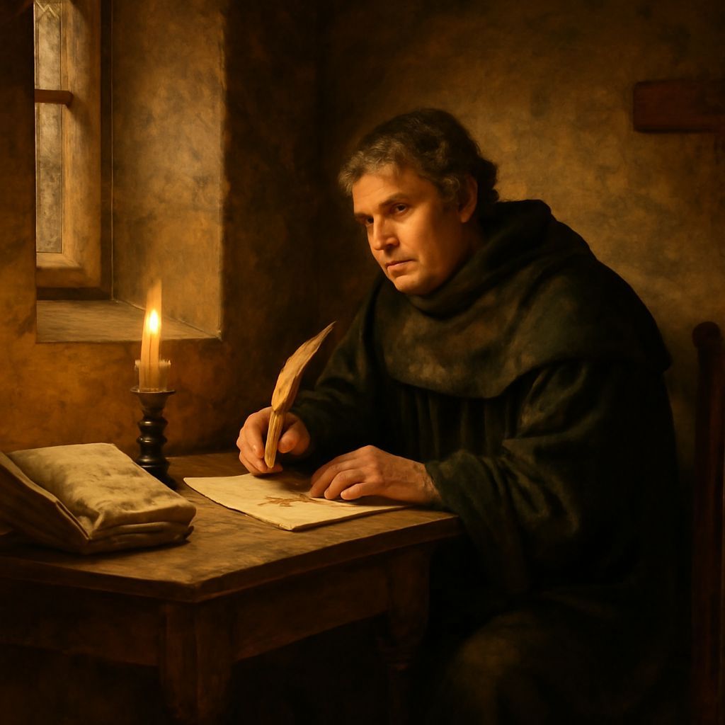 Renaissance Oil Painting of Martin Luther Writing Theses