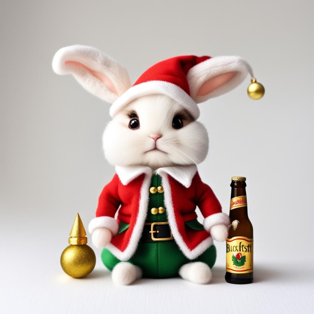 Christmas Elf Bunny with Buckfast in Chibi Style