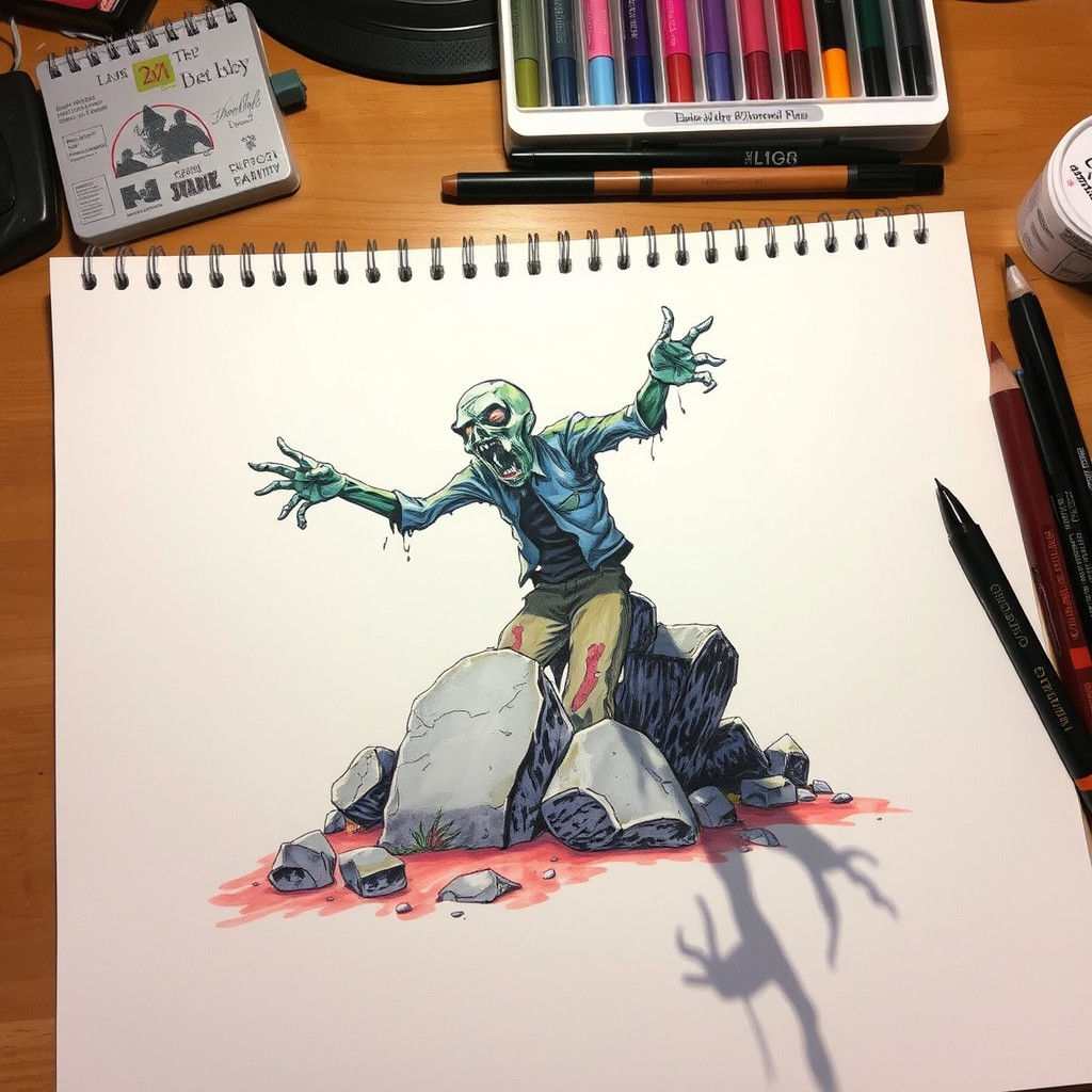 Colorful Zombie Sketch Rising From Grave