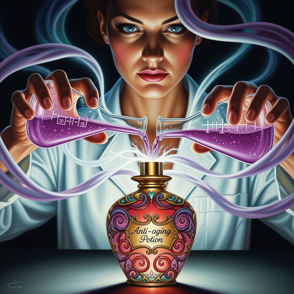 Scientist Pours Glowing Anti-aging Potion in Oil Painting