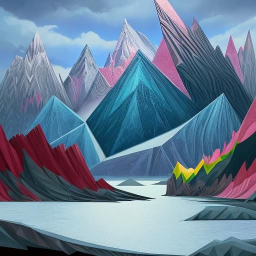 Cubist Landscape with Geometric Shapes and Bold Lines