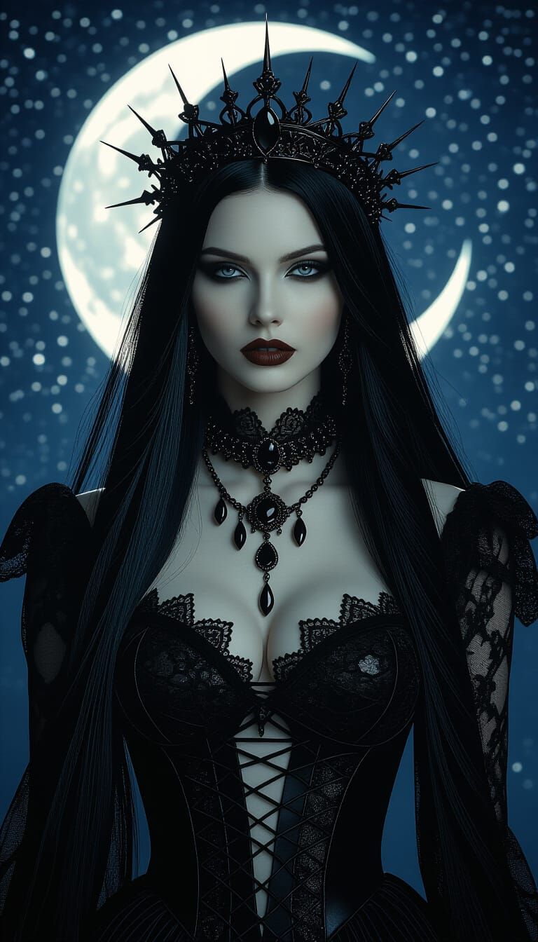 Gothic Moon Goddess Portrait in Dramatic Lighting