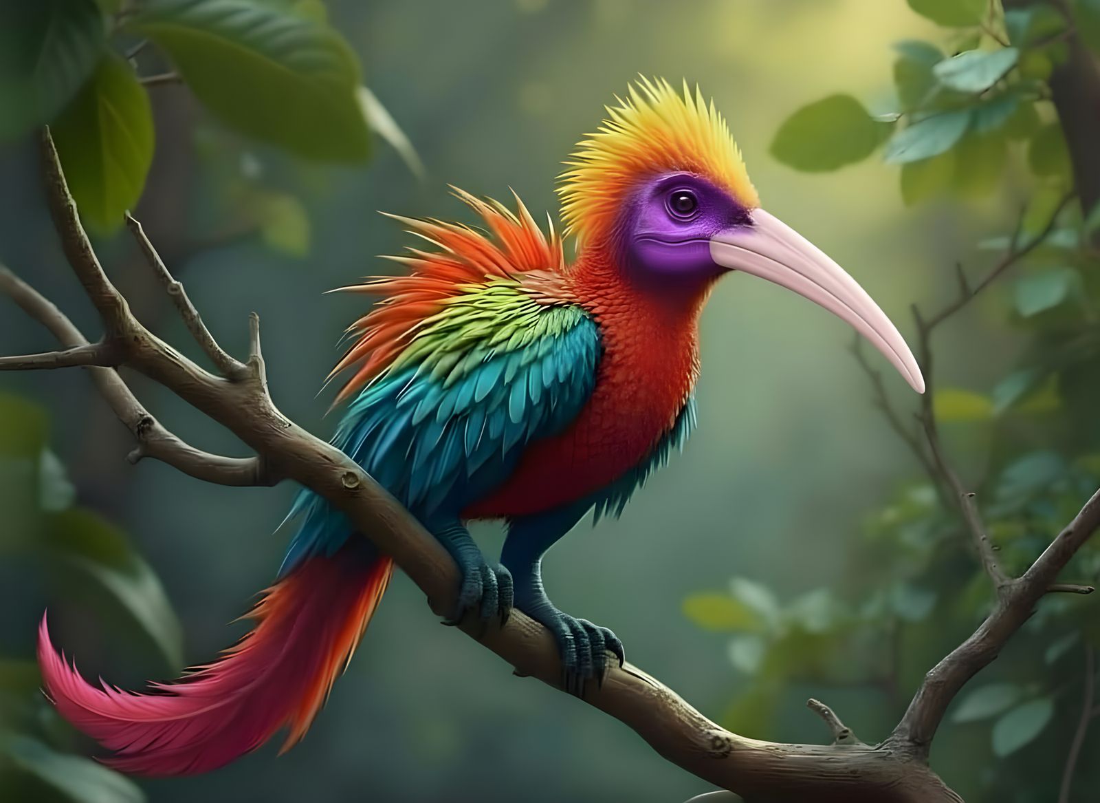 Colorful Feathered Dinosaur in Detailed Illustration