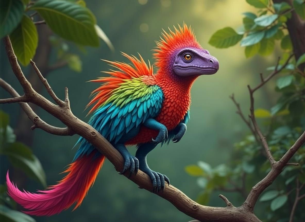 Colorful Feathered Dinosaur Illustration