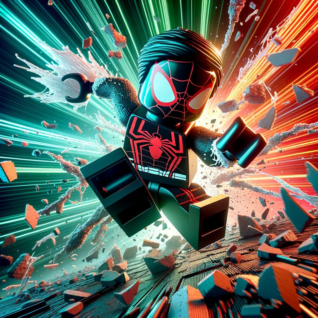 Lego Superhero Action Scene in 3D Concept Art