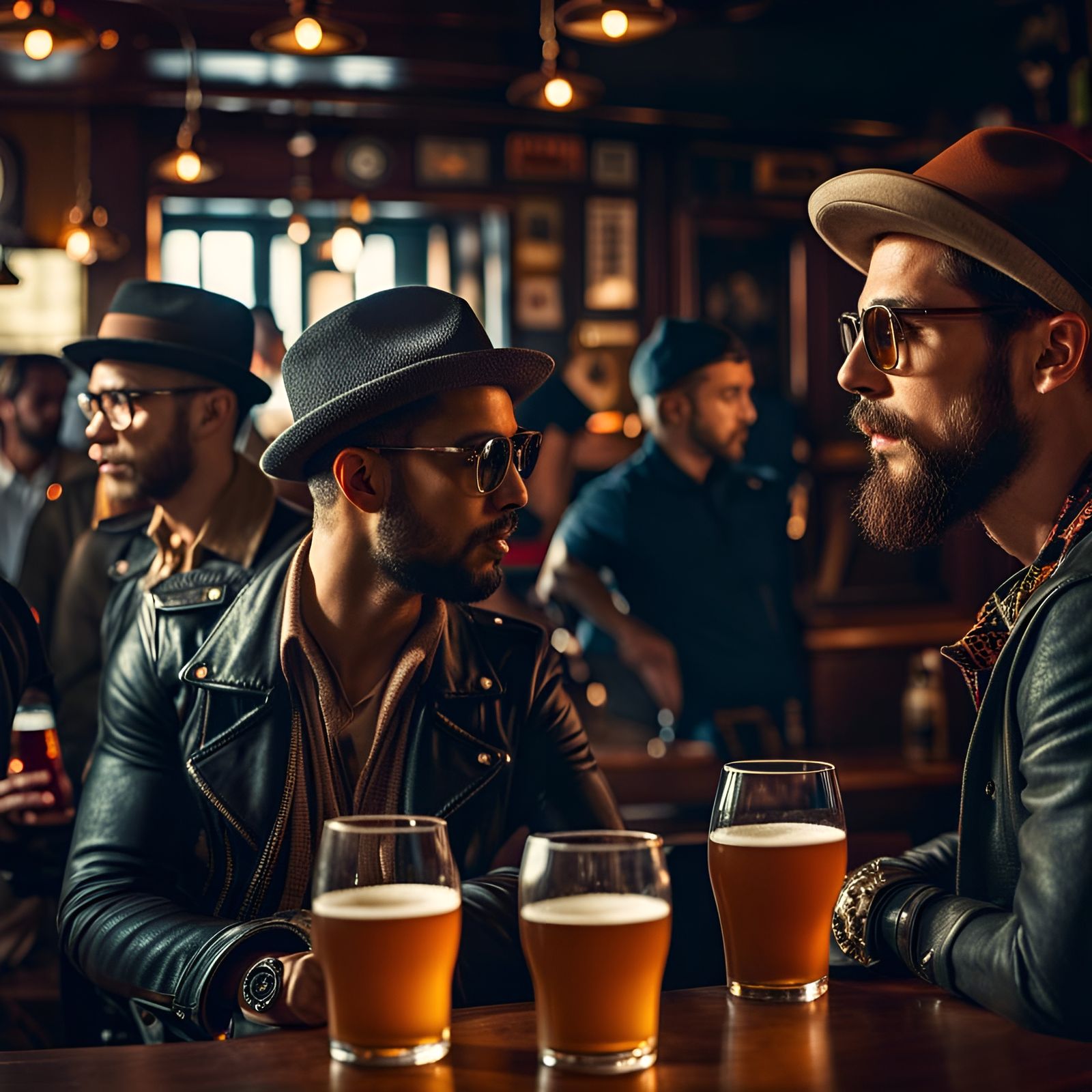 Hipsters in a bar drinking