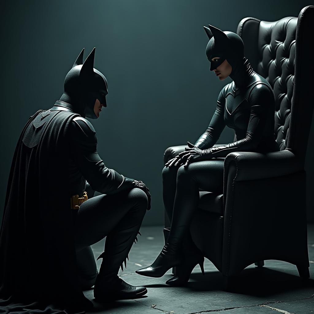 Batman Kneels Before Catwoman in Cinematic HDR