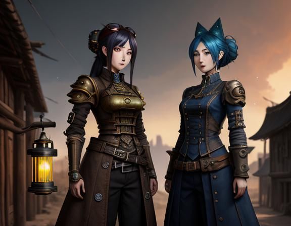Steampunk Anime Women in Kazakhstan Village