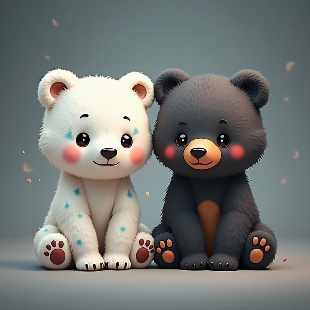 Chibi Polar and Black Bears in High-Fantasy Style