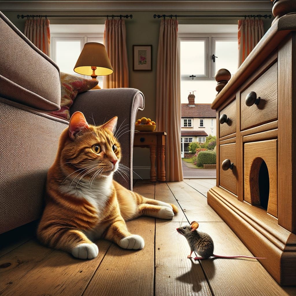 Ginger Cat and Mouse Watch Mouse Hole