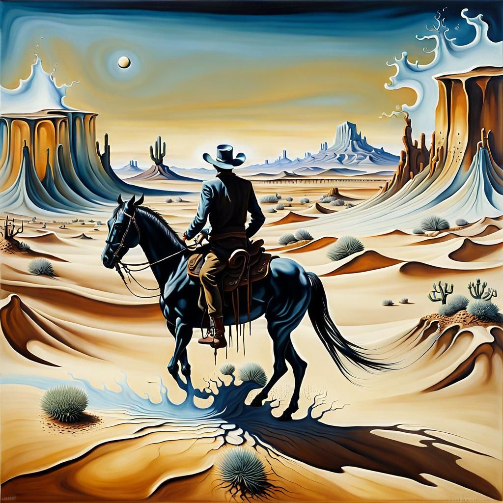 Surreal Cowboy Desert Landscape in Dali Style