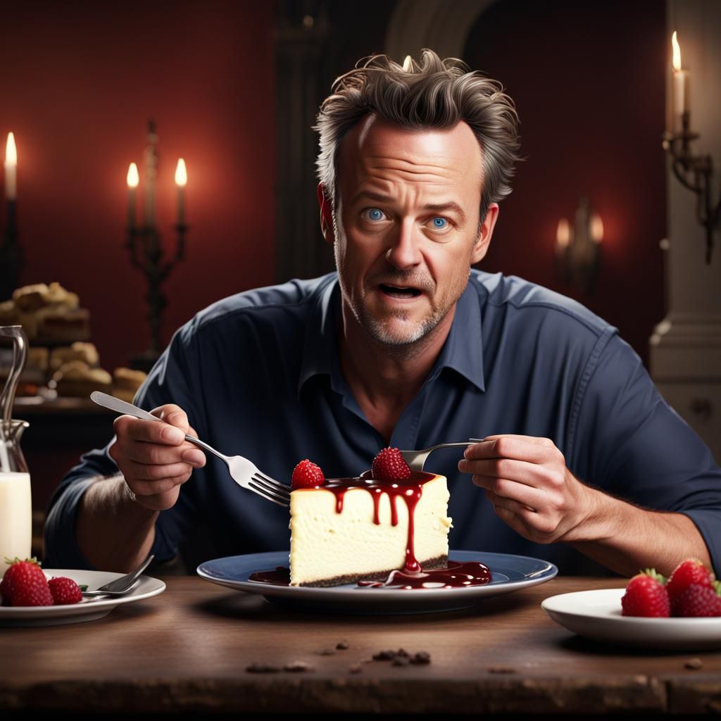 Matthew Perry Eats Cheesecake: Photorealistic Render