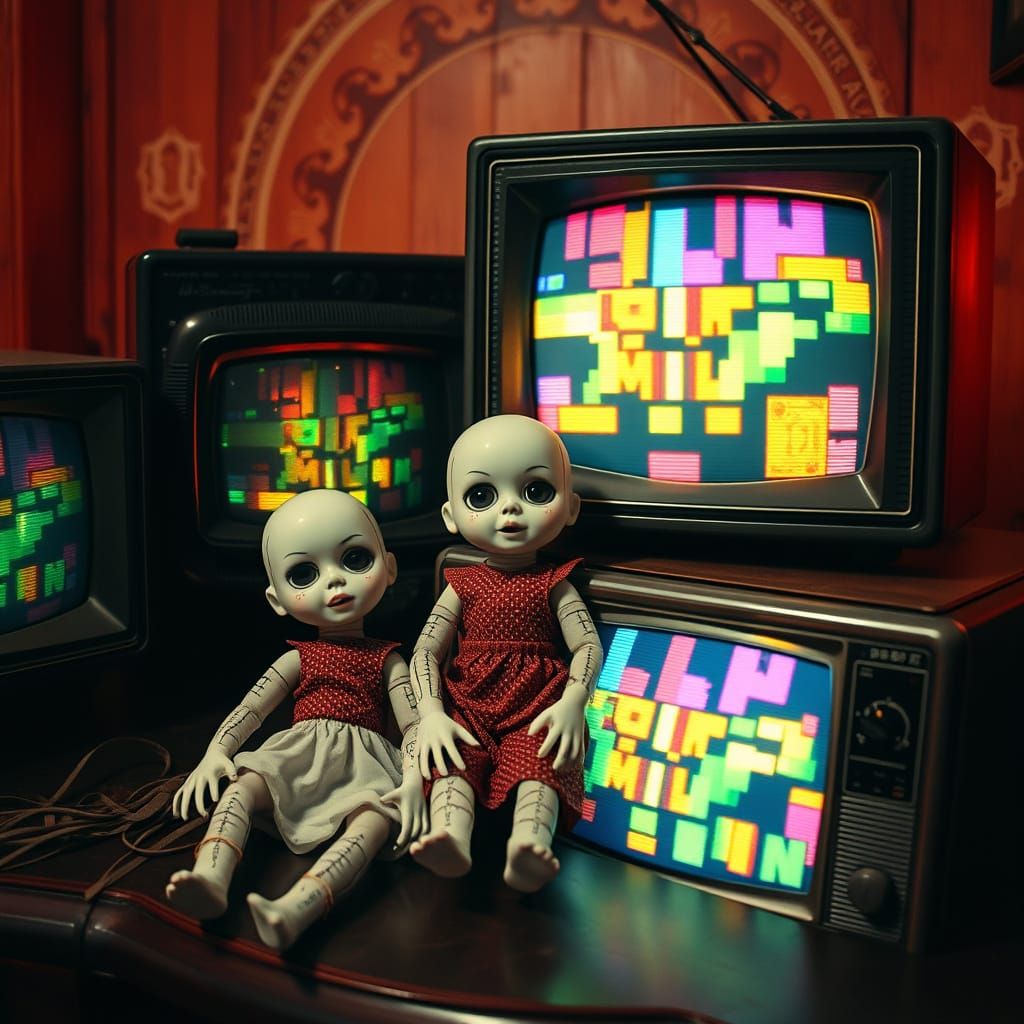Creepy China Dolls in Dystopian Retrofuturistic TV Room
