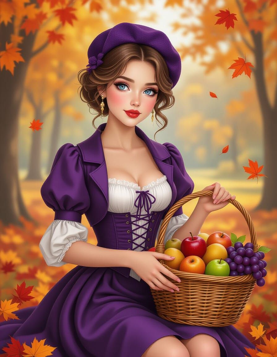 Fantasy Illustration: Autumnal Woman with Purple Attire