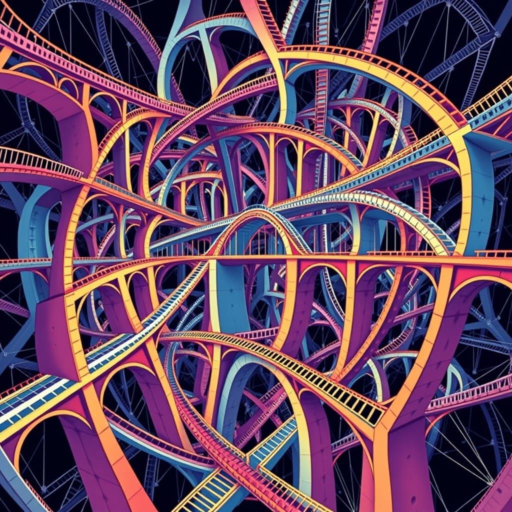 Fractal Bridge Convergence in Vibrant Vector Style