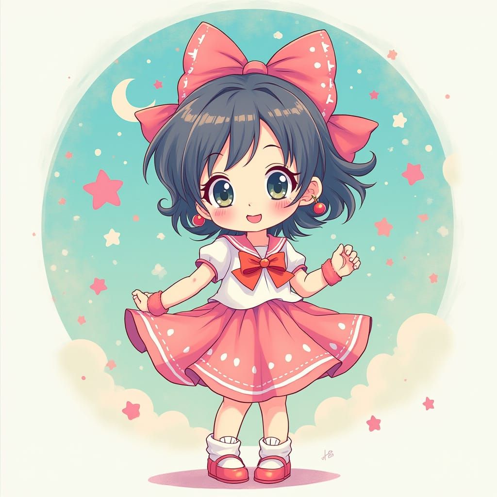 Chibi Moon in Anime Style With Pastel Colors