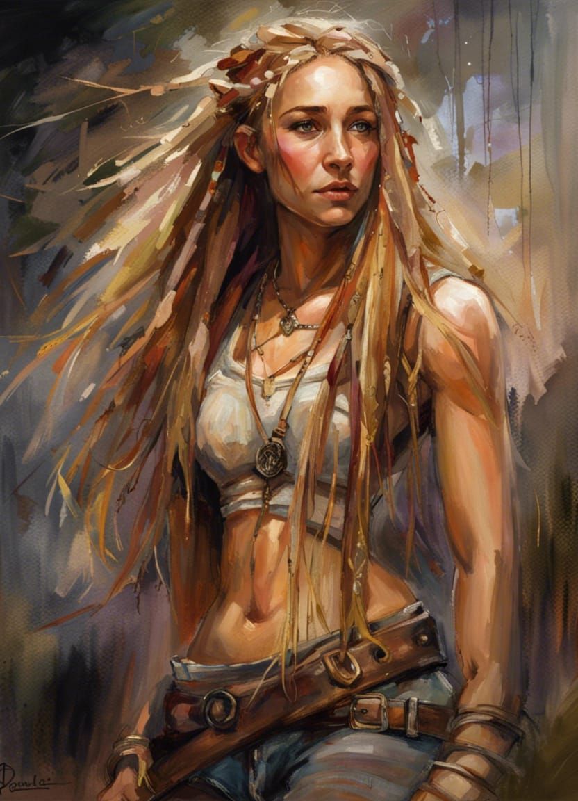 Fantasy Portrait of Muscular Woman with Braids
