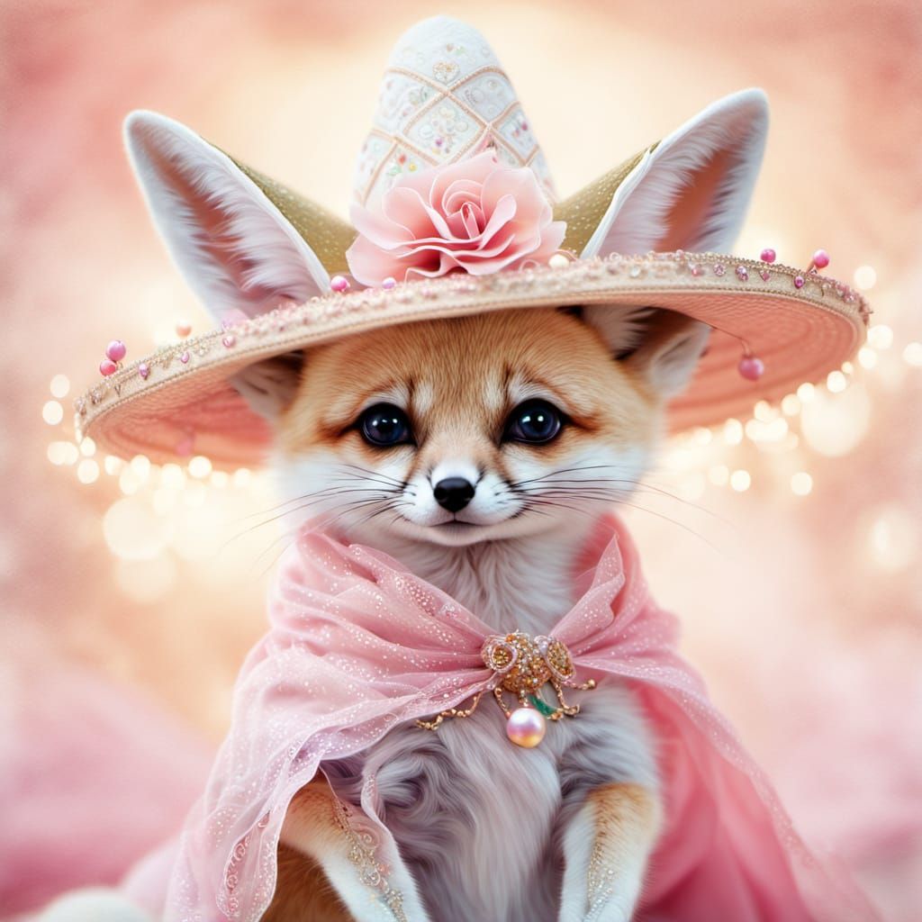 Fennec Fox Princess in Sombrero: Whimsical Digital Art