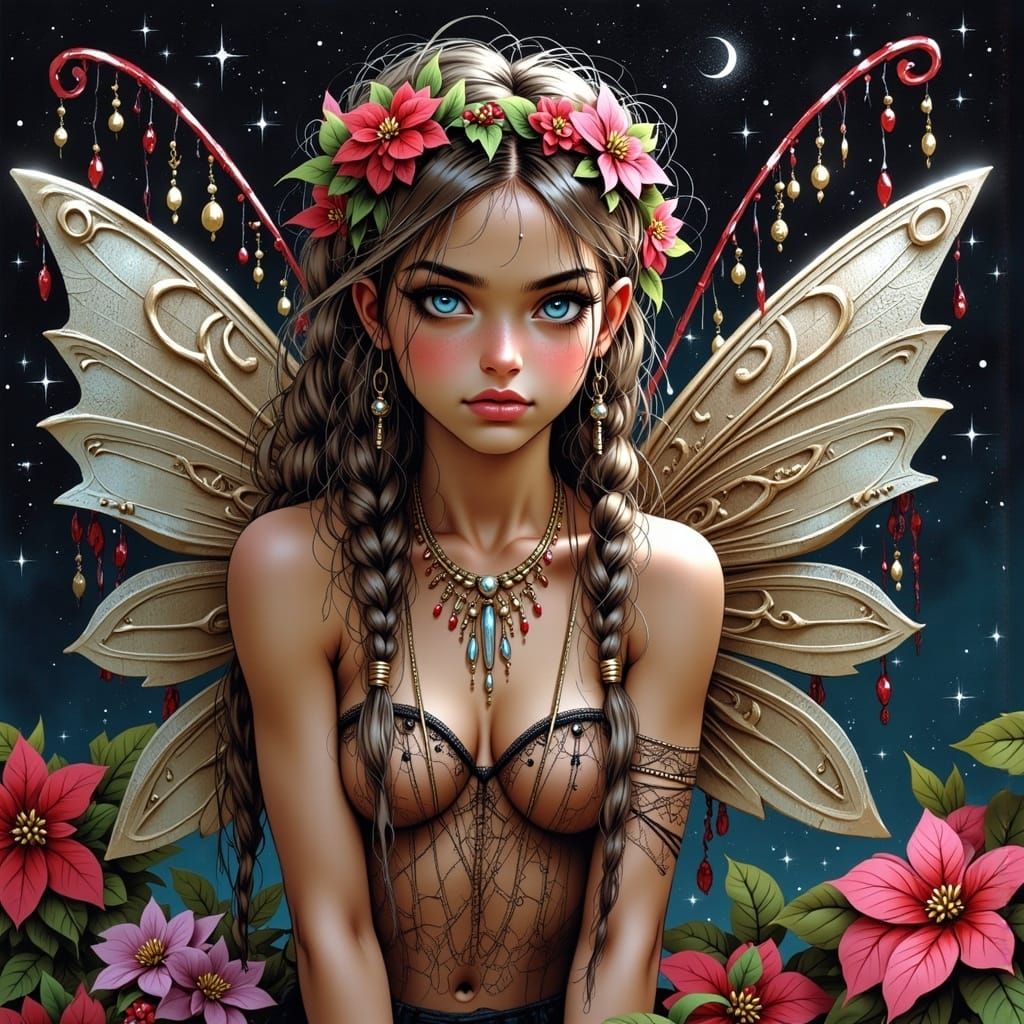 Whimsical Christmas Fairy in Digital Painted Art