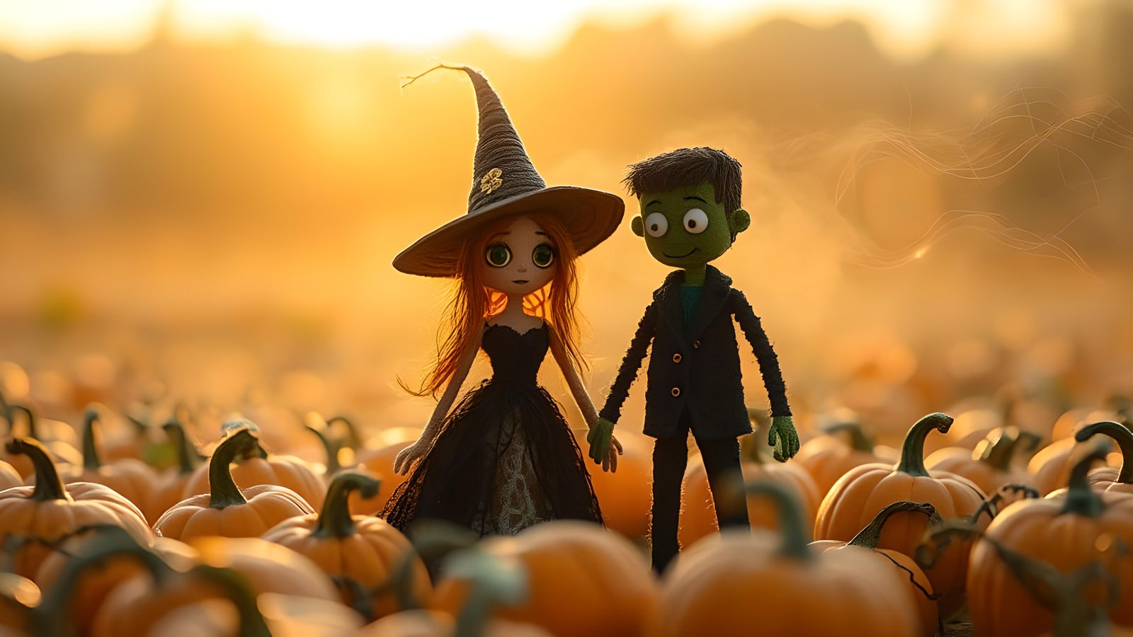 Halloween String Bride and Frankenstein Groom