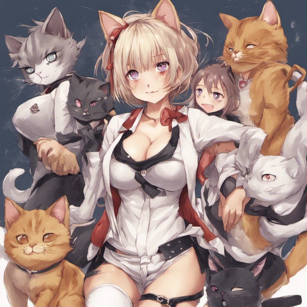 Anime Cat Girl in Manga Style