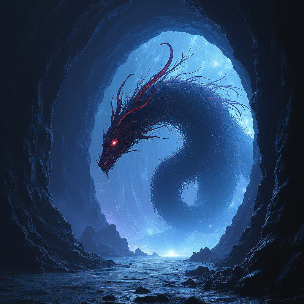 Otherworldly Creature Emerges from Iridescent Portal