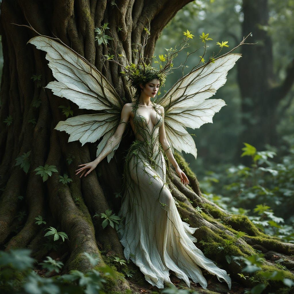 Ethereal Tree Fairy with Branch Wings