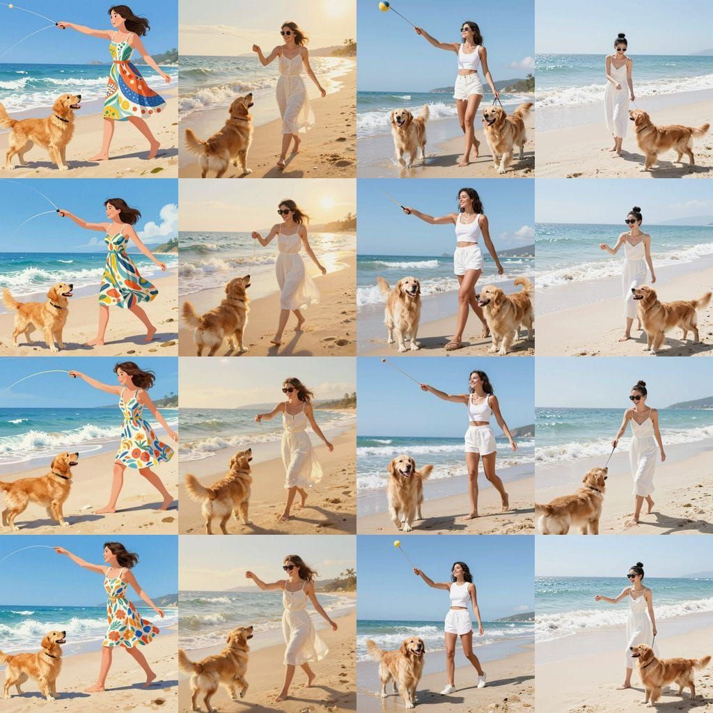 Joyful Beach Day with Girl and Dog