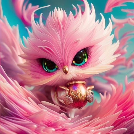 Furry Chibi Pink Animal in Polychromatic Explosion