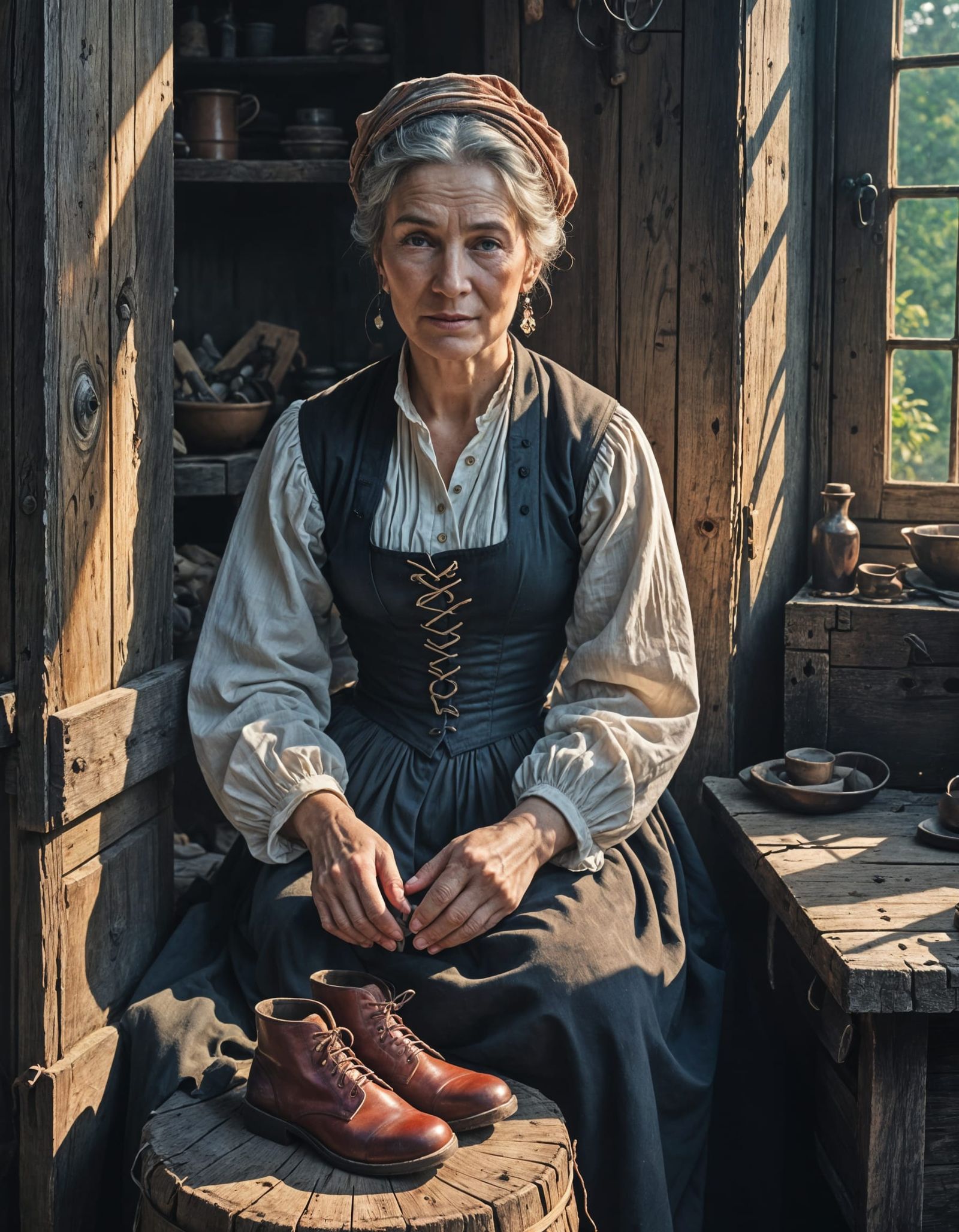17th Century Transylvanian Cobbler Woman in Modest Attire