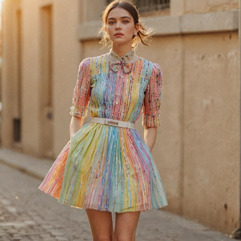 Woman in Colorful Chanel Dress: Fashion Photography