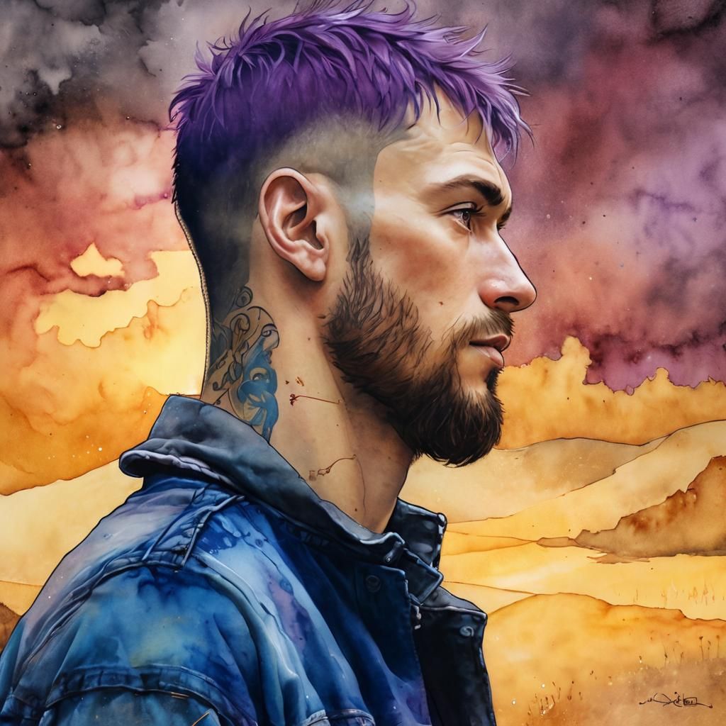 Ted (purple, beard, tattoo)