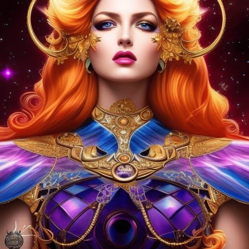 Red-Haired Sorceress Portrait in Maximalist Style