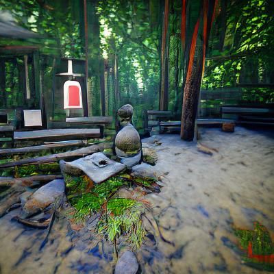 Tranquil Japanese Shrine in Forest Digital Art