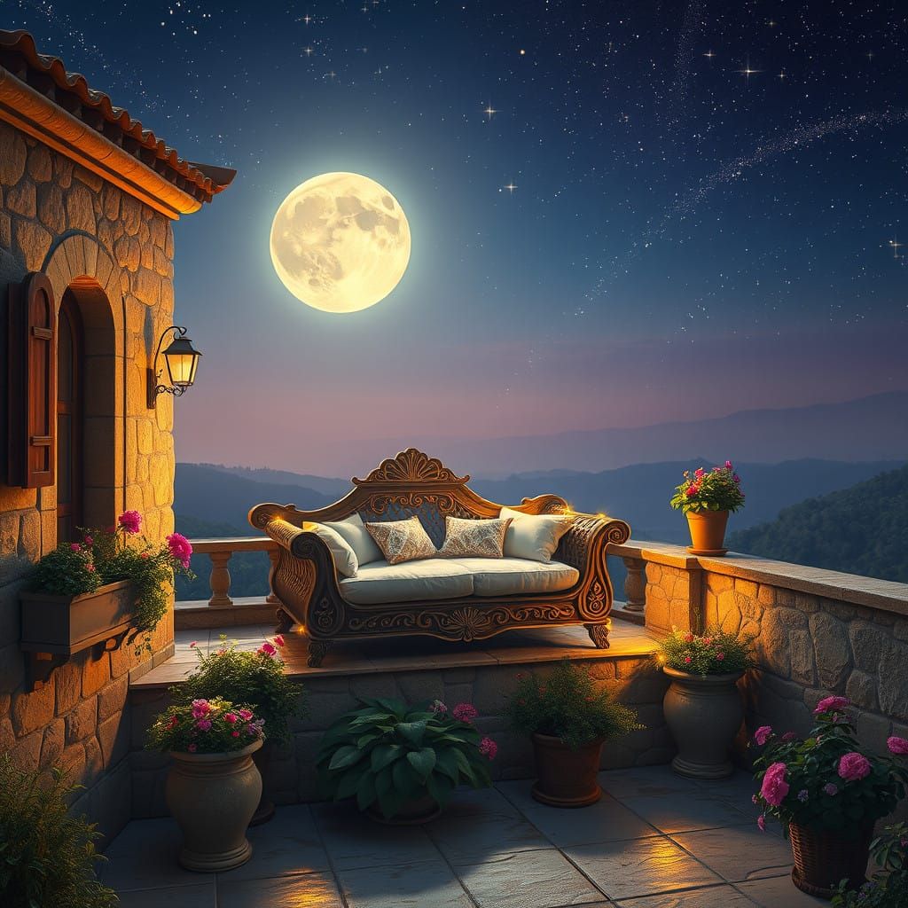 Moonlit Serenity in a Dreamlike Countryside Retreat