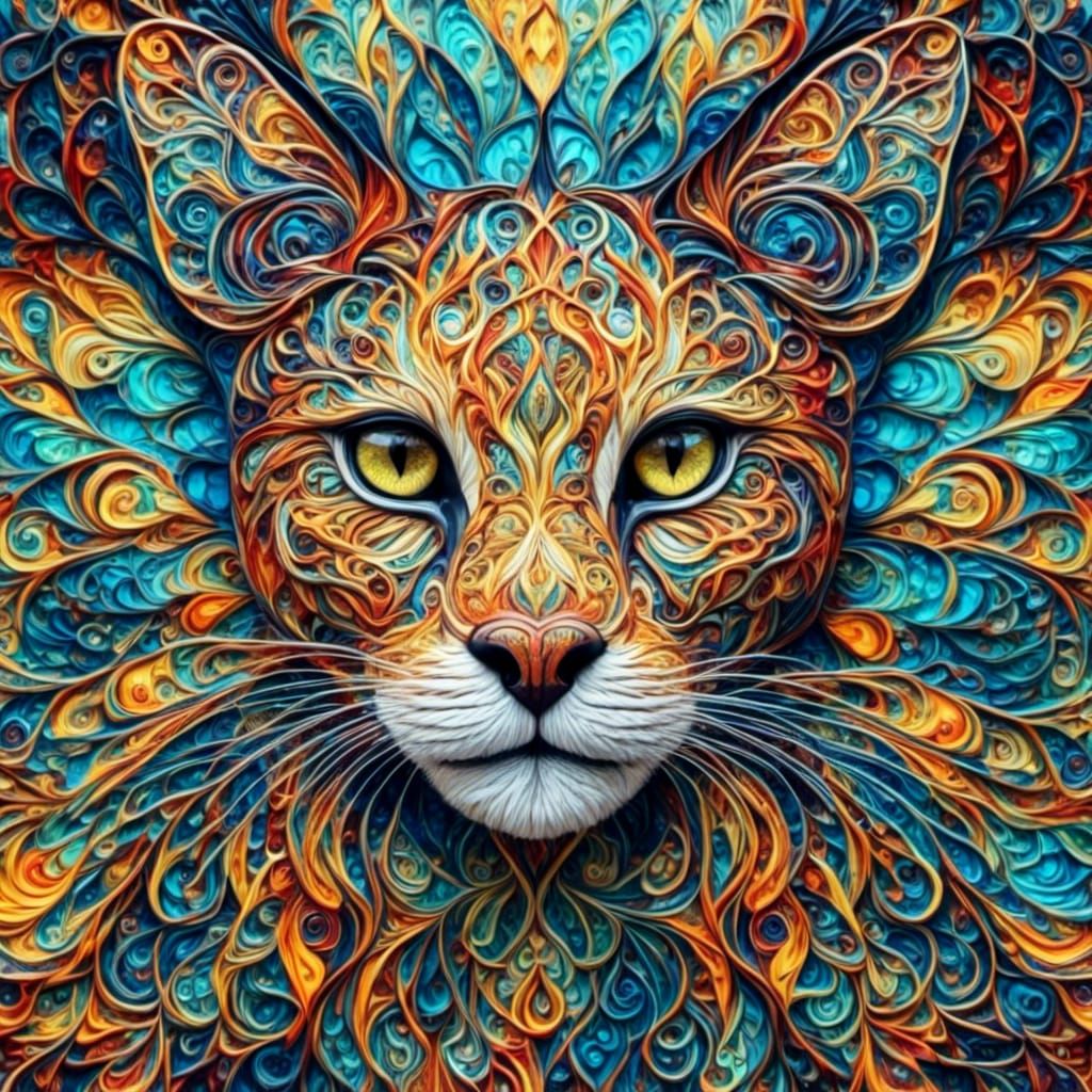 Stained Glass Puma Fractal Mandala in Fauvist Style