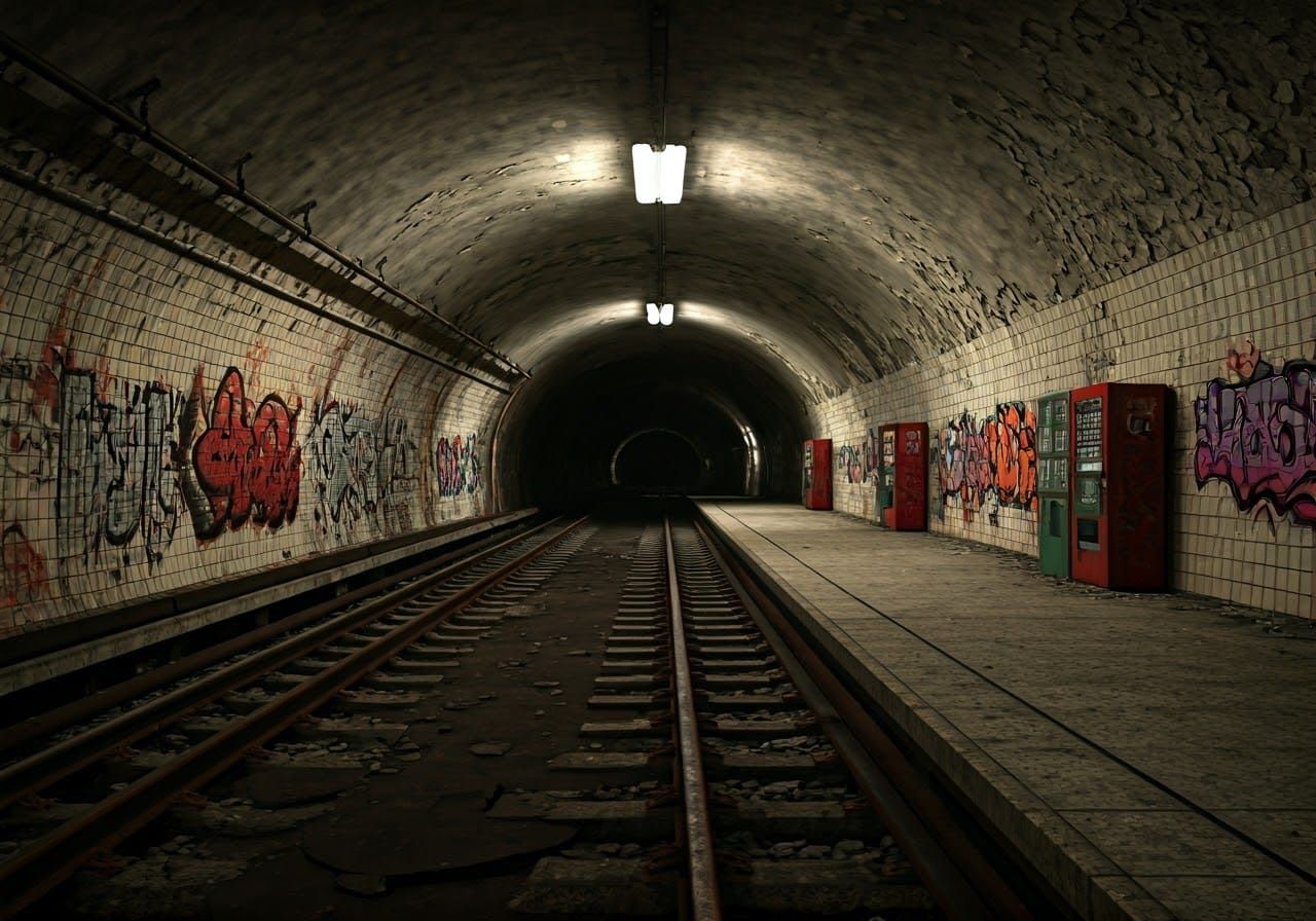 Abandoned Subway Station in Dystopian Cyberpunk Style