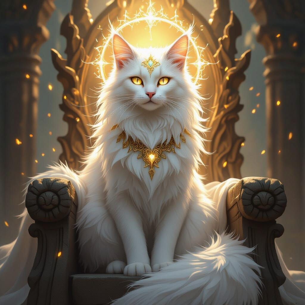 Divine Feline Deity on Ancient Throne
