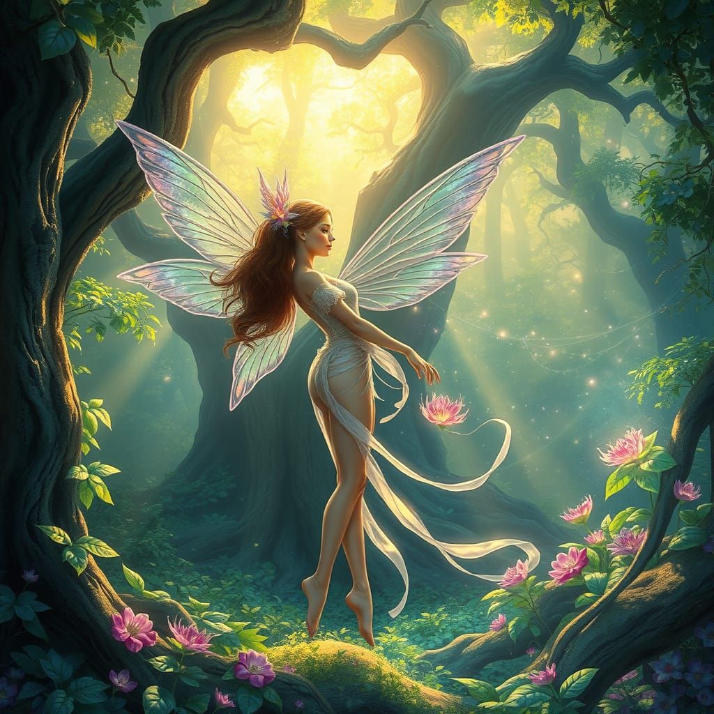Ethereal Fairy in a Divine, Lush Environment